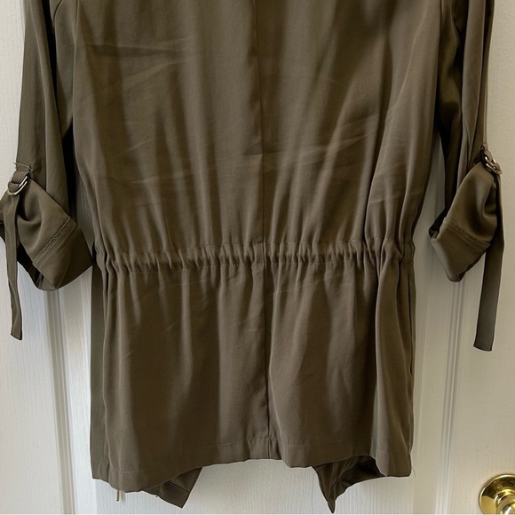 Zara Women's Olive Green Waterfall Open Front Draped Jacket Blazer Size Small - Picture 9 of 16
